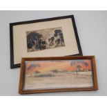 Two Pieces of Australian Art in Frame - Aboriginal painting and a bark art original. 26 x 20cm and