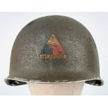 WW2 US M1 Swivel Bale Helmet with Insignia of the 1 st Armoured Division.