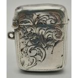 An Antique Sterling Silver Vesta Case. Hallmarks for Birmingham 1893. 3.5 x 3cm.
