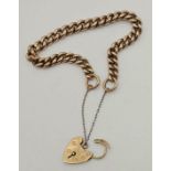 A Vintage 9K Curb Link Bracelet with Heart Clasp. 18cm plus safety chain. 13.83g
