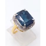 10.22ct Cambodian Blue Sapphire and Diamond 14K Gold Ring with WGI London Certification. 5.52g total