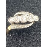 Antique 18 carat GOLD AND DIAMOND RING ,with sparkling clear DIAMONDS mounted in PLATINUM. Scroll