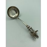 Extremely Rare Antique SILVER SIFTING SPOON, having a SOLID SILVER finial depicting the trusty