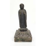Antique Muromachi Period Buddha (1336-1573). Pedestal Exhibits ornate carvings and script on the