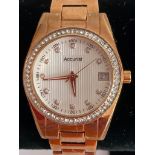 Ladies Quartz wristwatch LB1560 in rose gold colour, Crystal bezel model, White face with crystal
