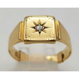 A Vintage 9K Yellow Gold Gents Diamond Signet Ring. Expandable R-T. 4.92g total weight.
