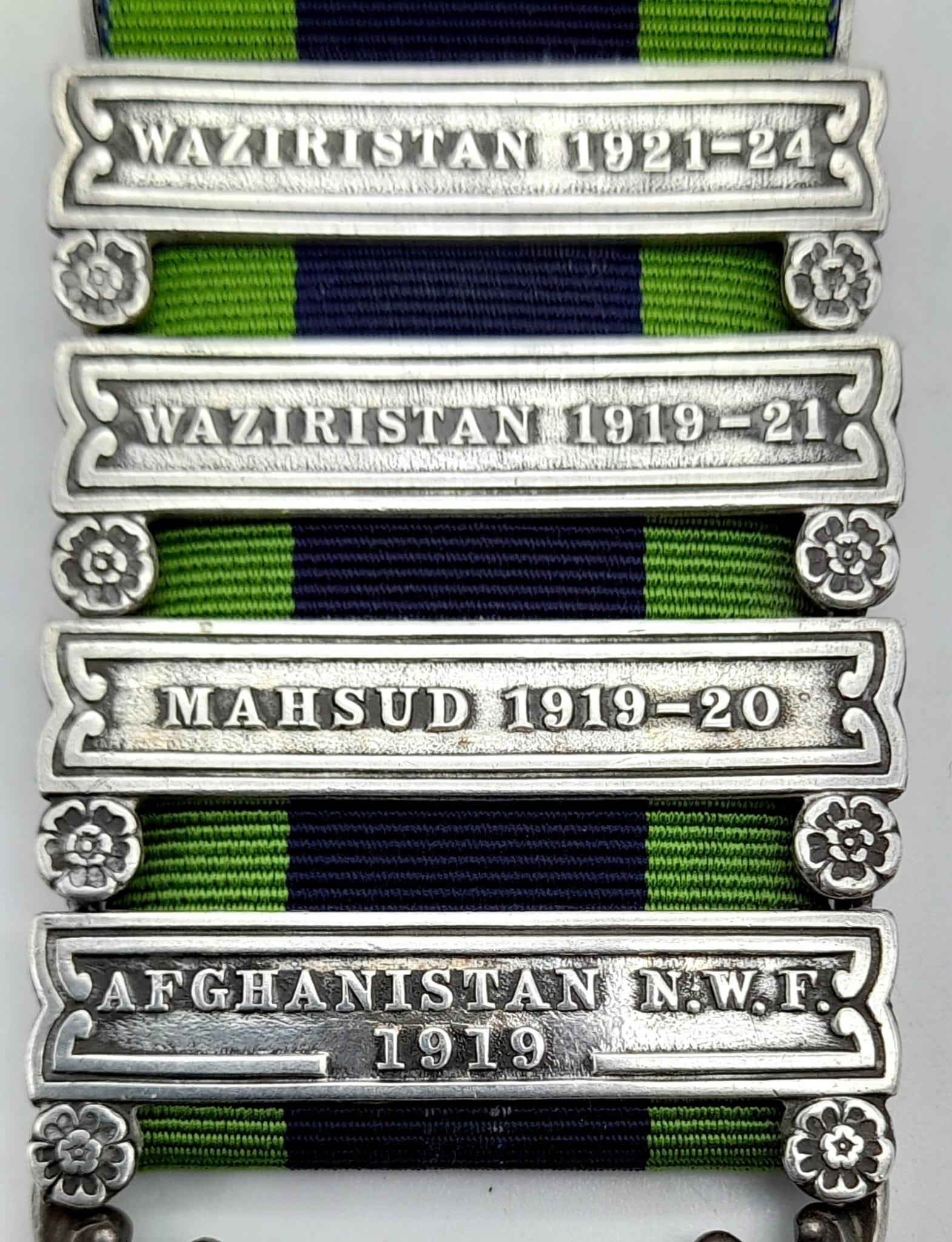 India General Service Medal 1908 with four clasps: Afghanistan NWF 1919, Mahsud 1919-20, - Image 3 of 5