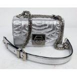 A NEW PHILIPP PLEIN HANDBAG 20 X 12cms WITH METAL CHAIN SHOULDER STRAP AND BUCKLE.