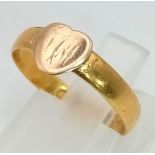 A Vintage 22K Gold Ladies Heart Signet Ring. Size L. 2.24g.