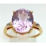 9K Yellow Gold Dress Ring with Amethyst and Diamond Shoulders 3.4grams. Size P/Q.