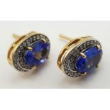 18K Yellow Gold0 DIAMOND & SAPPHIRE STUD EARRINGS 3 CT OF SAPPHIRES & 0.30CT OF DIAMONDS, weighs 4.