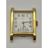 A VINTAGE 18K GOLD ZENITH WRIST WATCH WITH SECOND SUBDIAL , SQUARE TANK SHAPE 2 X 2cms MANUAL