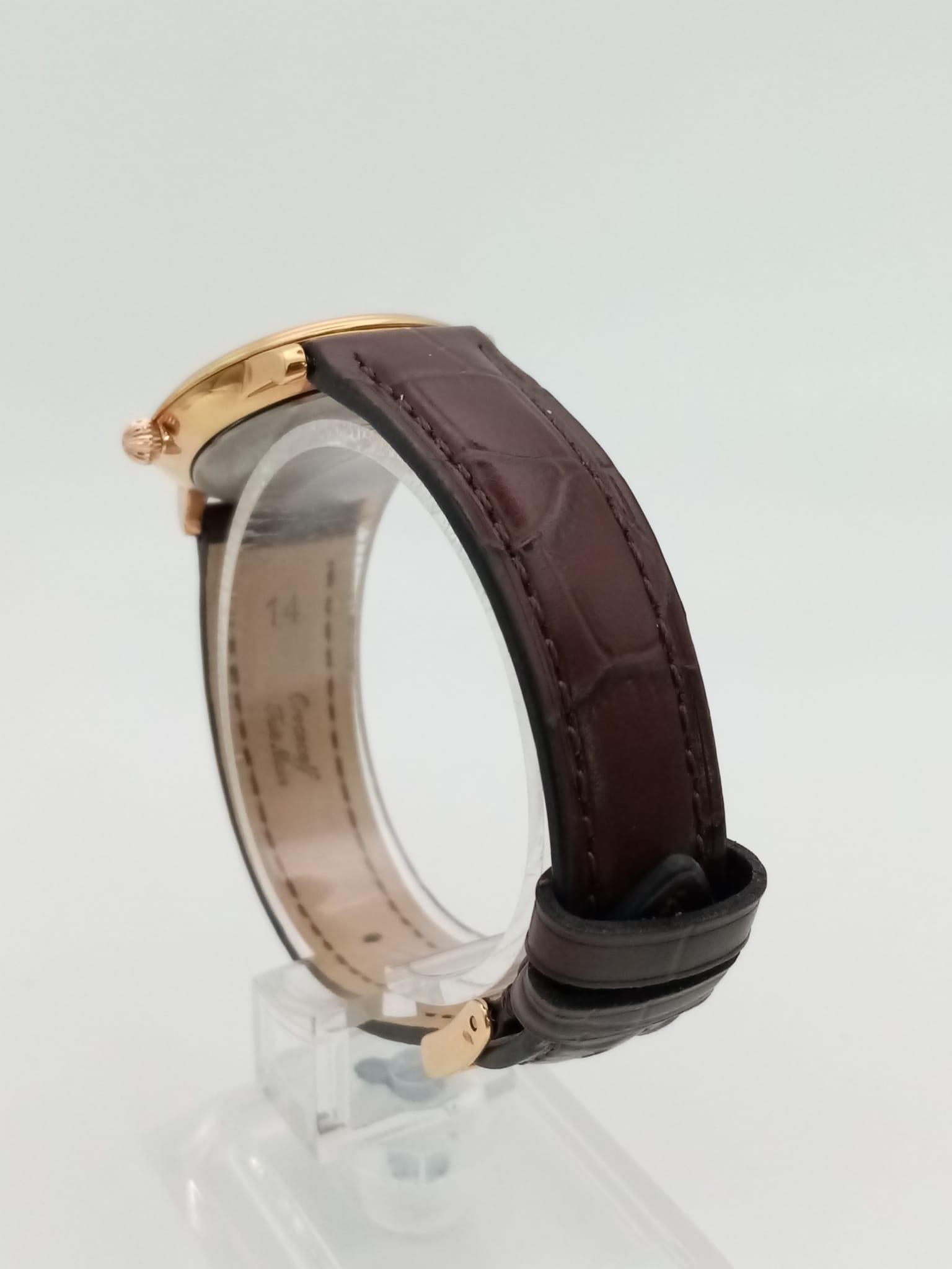 A Frederique Constant Ladies Slimline Watch. Brown leather strap. Gold plated case - 28mm. White - Image 4 of 4
