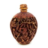 A Chinese Hand-Carved Wood Perfume/Liquid Bottle. Wise elder decoration. 10cm high