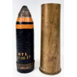 INERT WW1 British 18 Pdr. Shrapnel Shell Case Dated 1916, Projectile Dated 1917.