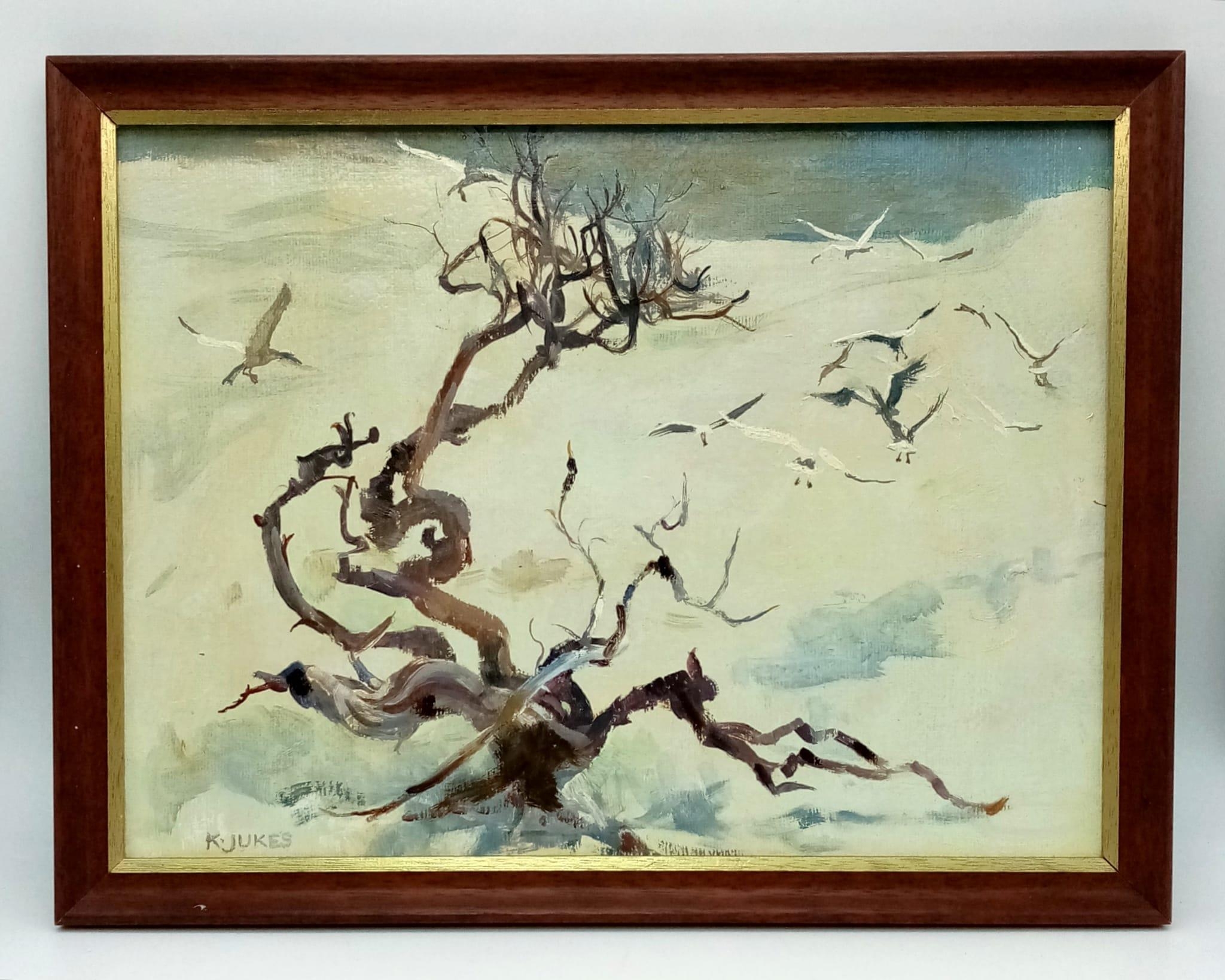 An Original Kathleen Jukes Painting - Seagull Ballet. In frame - 44 x 35cm