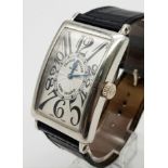 A Limited Edition Frank Muller Long Island Gents Watch. Black leather strap with 18k white gold