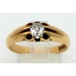 An 18K Diamond Solitaire Ladies Ring. 0.25ct round cut. 5g total weight. Size P.