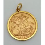 A 22K Gold 1912 George V Sovereign - encased in 9k gold. 9.3g total weight.