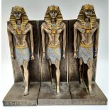 Three Bronzed Egyptian Themed Book-Ends. 27cm tall.