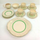 A Vintage Clarice Cliff, Newport Pottery Creamware 15 Piece Tea Set Comprising; 4 Tea Cups and