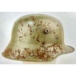 WW1 German Model 1917 Stahlhelm Helmet with Original Green Paint.