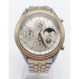A Wonderful Rare Vintage Kelek Chronograph 37 Jewel Gents Watch. Two tone strap and case - 40mm.