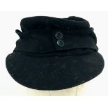 WW2 German M43 Panzer Side Cap. Black wool construction with removed insignia, (maybe P.O.W). The