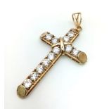 A 9K Yellow Gold Cross Pendant with Top Quality White Zircon Stone Decoration. 5.5 x 3cm. 5.89g