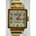 A Vintage Allaine 18K Yellow Gold Cased Ladies Watch. Expandable gilded strap. 18K gold case - 15
