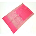 A Soft luxurious Pasmina hand-feel blended wool Fuscia Pink jacquard scarf - with a woven gold/