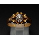 18K Yellow Gold DIAMOND SOLITAIRE GYPSY STYLE RING OLD CUT DIMAOND 0.40CT 4.6G SIZE O