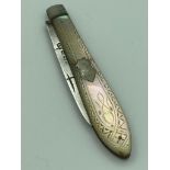 Antique SILVER BLADED FRUIT KNIFE with mother-of-pearl handle and clear hallmark for James Fenton,