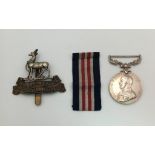 WW1 British Military Medal and Cap Badge Pte. Oliver 16th Bn R. Warwickshire 3rd Regiment Birmingham