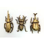 Three Japanese, highly detailed, bronze beetles representing. Virility, Longevity and