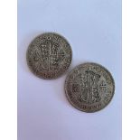 2 x WW2 SILVER HALF CROWNS in very/extra fine condition. 1942 and 1945. Bold and clear definition to