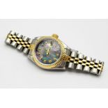 LADIES BI METAL ROLEX OYSTER PERPETUAL DATEJUST WATCH WITH DIAMOND NUMERALS AND COMPLEMENTRY UNUSUAL