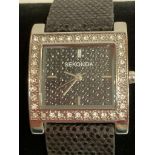 Ladies SEKONDA Quartz wristwatch Black face model having square dial with diamante bezel and black