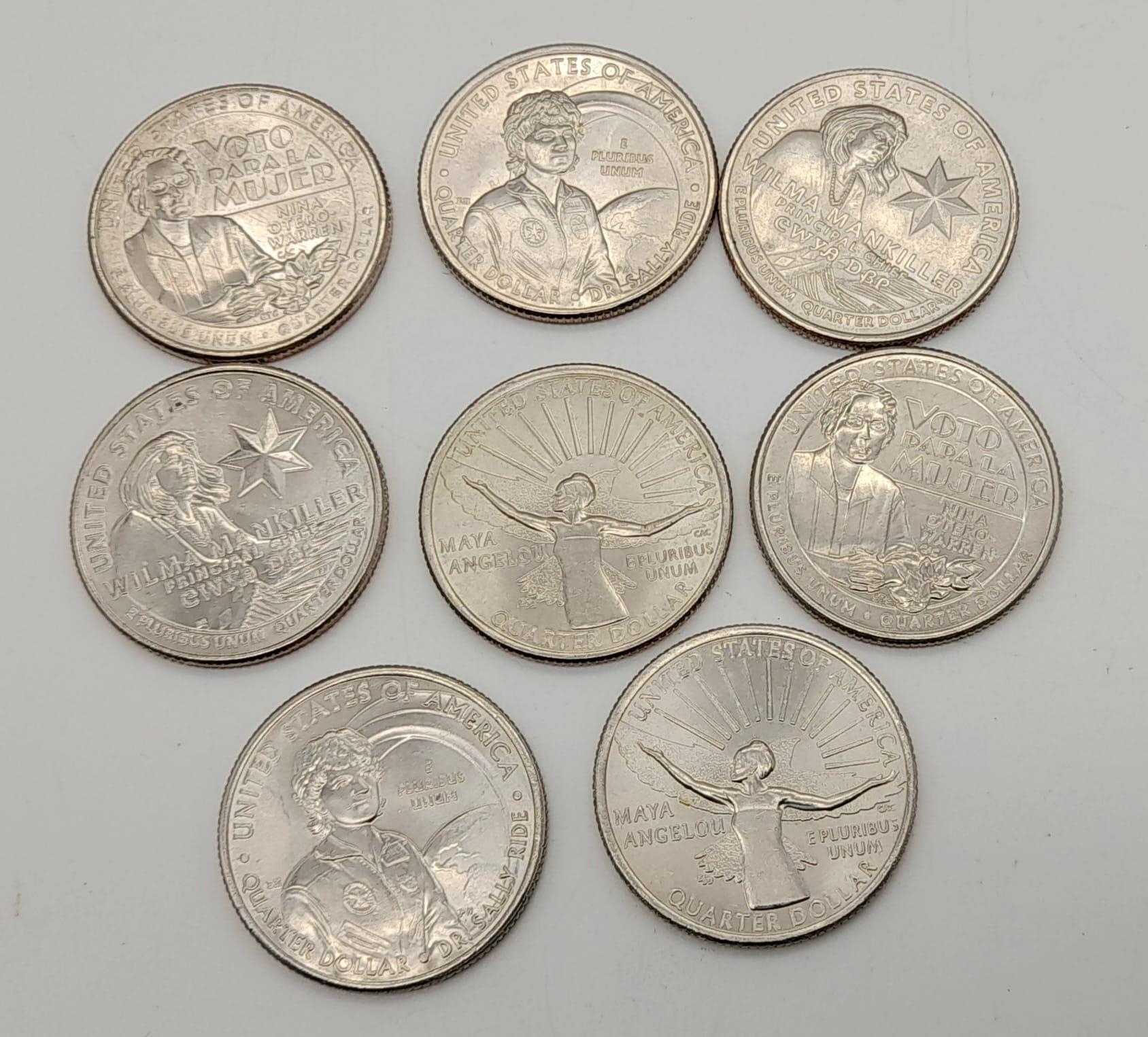 Eight Uncirculated USA Quarter Dollar Coins - four different designs. - Image 2 of 2