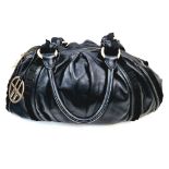 A Hugo Boss Black Ruffled Leather Handbag. Monogram gilded hardware. Monogram inner with plenty of