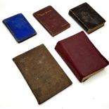 Five old religious books with 2 bibles and The home beyond printed in 1890.