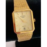 Vintage Gentlemans ROTARY 9831 Gold plated Quartz Wristwatch.Having Square face with cream dial,