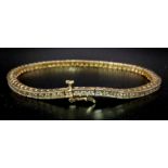 14K YELLOW GOLD DIAMOND SET TENNIS BRACELET 2.10CT 15.1G WITH SAFETY CATCH FITTING ALSO 20CM IN