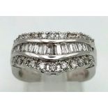 18K White Gold DIAMOND 3 ROW BAND RING. 0.87CT Diamond. Total Weight 7.6G. SIZE L