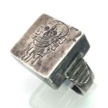 3rd Reich Waffen SS Totenkopf (Death’s Head) Division Bespoke Made Silver Ring with hidden