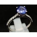 18K White Gold DIAMOND & TANZANITE RING 4G 1.50CT TANZANITE Size P.