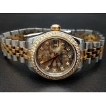 A Bi-Metal Rolex Oyster Perpetual Datejust Diamond Ladies Watch. Gold and stainless steel strap