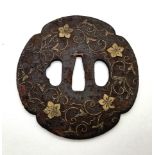 EDO PERIOD SHIGEHISA SIGNED TSUBA 95mm WIDTH CIRCA 1680-1700