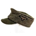 WW2 German Early 1943 Model Waffen SS Officers Field Cap with White Piping and Plain Buttons.