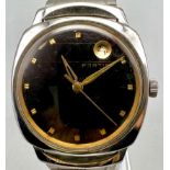 A Vintage Fortis Trueline Gents Watch. Stainless steel strap and case - 34mm. Black dial with date